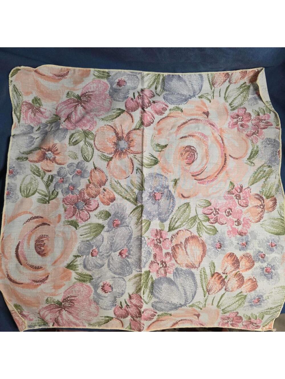 Vintage Set of 6 Floral Print Pink Blue Cotton Napkins